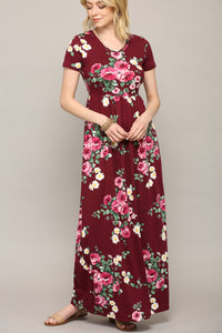 WDR2284 Womens Short Sleeve Loose Plain Casual Long Maxi Dresses with Pockets