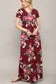 WDR2284 Womens Short Sleeve Loose Plain Casual Long Maxi Dresses with Pockets