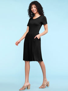 WDR2304  Women's Comfy Casual Short Sleeve Flowy Dresses Loose Plain Dress with Pockets