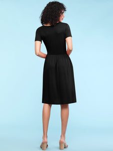 WDR2304  Women's Comfy Casual Short Sleeve Flowy Dresses Loose Plain Dress with Pockets