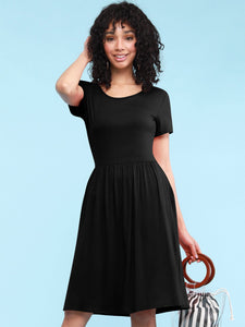 WDR2304  Women's Comfy Casual Short Sleeve Flowy Dresses Loose Plain Dress with Pockets