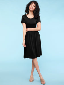 WDR2304  Women's Comfy Casual Short Sleeve Flowy Dresses Loose Plain Dress with Pockets