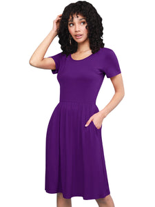 WDR2304  Women's Comfy Casual Short Sleeve Flowy Dresses Loose Plain Dress with Pockets
