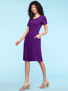 WDR2304  Women's Comfy Casual Short Sleeve Flowy Dresses Loose Plain Dress with Pockets