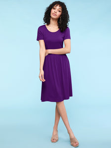 WDR2304  Women's Comfy Casual Short Sleeve Flowy Dresses Loose Plain Dress with Pockets