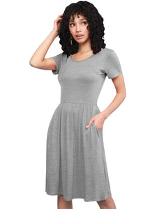 WDR2304  Women's Comfy Casual Short Sleeve Flowy Dresses Loose Plain Dress with Pockets