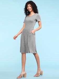 WDR2304  Women's Comfy Casual Short Sleeve Flowy Dresses Loose Plain Dress with Pockets