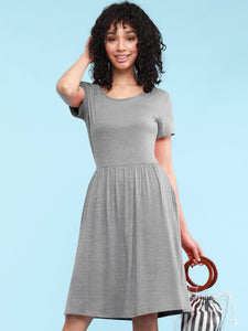 WDR2304  Women's Comfy Casual Short Sleeve Flowy Dresses Loose Plain Dress with Pockets