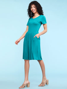 WDR2304  Women's Comfy Casual Short Sleeve Flowy Dresses Loose Plain Dress with Pockets