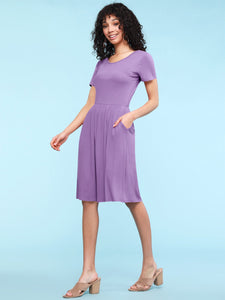 WDR2304  Women's Comfy Casual Short Sleeve Flowy Dresses Loose Plain Dress with Pockets