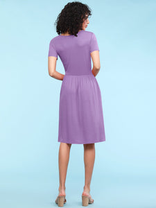 WDR2304  Women's Comfy Casual Short Sleeve Flowy Dresses Loose Plain Dress with Pockets