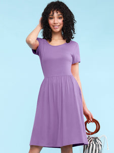 WDR2304  Women's Comfy Casual Short Sleeve Flowy Dresses Loose Plain Dress with Pockets