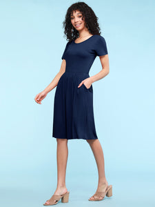 WDR2304  Women's Comfy Casual Short Sleeve Flowy Dresses Loose Plain Dress with Pockets