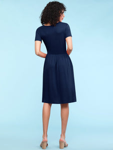 WDR2304  Women's Comfy Casual Short Sleeve Flowy Dresses Loose Plain Dress with Pockets