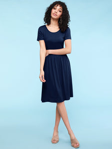 WDR2304  Women's Comfy Casual Short Sleeve Flowy Dresses Loose Plain Dress with Pockets