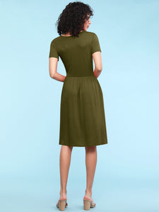 WDR2304  Women's Comfy Casual Short Sleeve Flowy Dresses Loose Plain Dress with Pockets