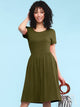 WDR2304  Women's Comfy Casual Short Sleeve Flowy Dresses Loose Plain Dress with Pockets