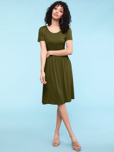 WDR2304  Women's Comfy Casual Short Sleeve Flowy Dresses Loose Plain Dress with Pockets