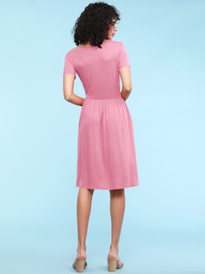 WDR2304  Women's Comfy Casual Short Sleeve Flowy Dresses Loose Plain Dress with Pockets