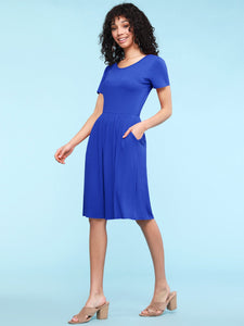 WDR2304  Women's Comfy Casual Short Sleeve Flowy Dresses Loose Plain Dress with Pockets