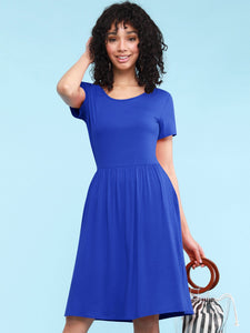 WDR2304  Women's Comfy Casual Short Sleeve Flowy Dresses Loose Plain Dress with Pockets