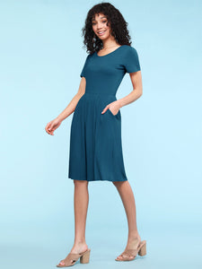 WDR2304  Women's Comfy Casual Short Sleeve Flowy Dresses Loose Plain Dress with Pockets