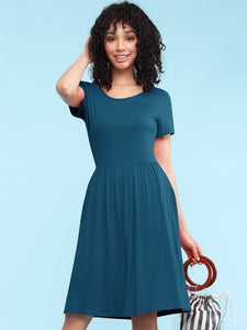WDR2304  Women's Comfy Casual Short Sleeve Flowy Dresses Loose Plain Dress with Pockets