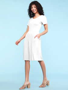 WDR2304  Women's Comfy Casual Short Sleeve Flowy Dresses Loose Plain Dress with Pockets