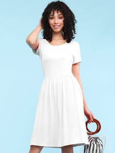 WDR2304  Women's Comfy Casual Short Sleeve Flowy Dresses Loose Plain Dress with Pockets