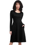 WDR2305 Women's Comfy Casual Long Sleeve Flowy Dresses Loose Plain Dress with Pockets