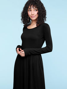 WDR2305 Women's Comfy Casual Long Sleeve Flowy Dresses Loose Plain Dress with Pockets
