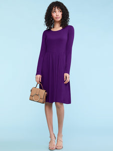WDR2305 Women's Comfy Casual Long Sleeve Flowy Dresses Loose Plain Dress with Pockets
