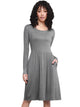 WDR2305 Women's Comfy Casual Long Sleeve Flowy Dresses Loose Plain Dress with Pockets