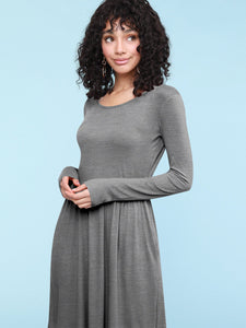 WDR2305 Women's Comfy Casual Long Sleeve Flowy Dresses Loose Plain Dress with Pockets