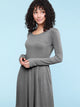 WDR2305 Women's Comfy Casual Long Sleeve Flowy Dresses Loose Plain Dress with Pockets