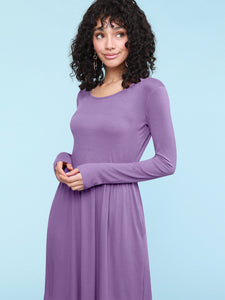 WDR2305 Women's Comfy Casual Long Sleeve Flowy Dresses Loose Plain Dress with Pockets