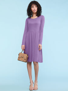 WDR2305 Women's Comfy Casual Long Sleeve Flowy Dresses Loose Plain Dress with Pockets