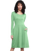 WDR2305 Women's Comfy Casual Long Sleeve Flowy Dresses Loose Plain Dress with Pockets