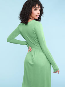 WDR2305 Women's Comfy Casual Long Sleeve Flowy Dresses Loose Plain Dress with Pockets