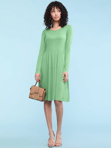 WDR2305 Women's Comfy Casual Long Sleeve Flowy Dresses Loose Plain Dress with Pockets