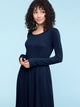 WDR2305 Women's Comfy Casual Long Sleeve Flowy Dresses Loose Plain Dress with Pockets