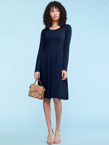 WDR2305 Women's Comfy Casual Long Sleeve Flowy Dresses Loose Plain Dress with Pockets