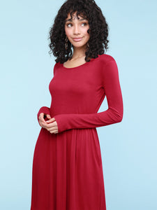 WDR2305 Women's Comfy Casual Long Sleeve Flowy Dresses Loose Plain Dress with Pockets