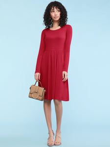 WDR2305 Women's Comfy Casual Long Sleeve Flowy Dresses Loose Plain Dress with Pockets