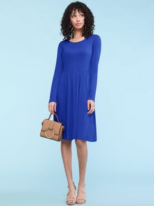 WDR2305 Women's Comfy Casual Long Sleeve Flowy Dresses Loose Plain Dress with Pockets