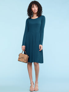 WDR2305 Women's Comfy Casual Long Sleeve Flowy Dresses Loose Plain Dress with Pockets