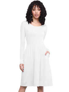 WDR2305 Women's Comfy Casual Long Sleeve Flowy Dresses Loose Plain Dress with Pockets