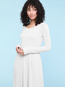 WDR2305 Women's Comfy Casual Long Sleeve Flowy Dresses Loose Plain Dress with Pockets