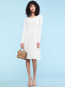 WDR2305 Women's Comfy Casual Long Sleeve Flowy Dresses Loose Plain Dress with Pockets
