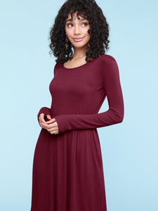 WDR2305 Women's Comfy Casual Long Sleeve Flowy Dresses Loose Plain Dress with Pockets